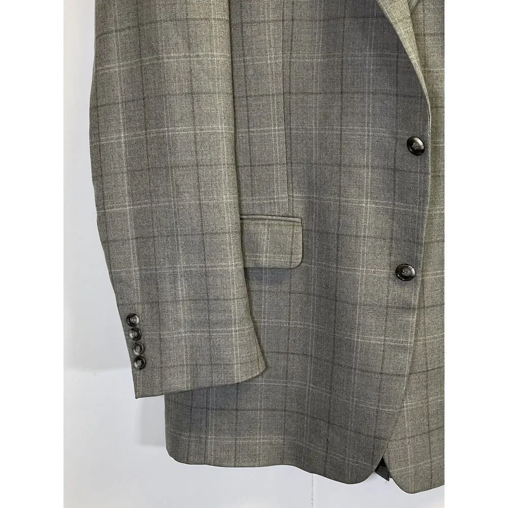 Jos A Bank Men's 41L Wool Gray Plaid 2 Button Sport Coat Blazer‎ Jacket
